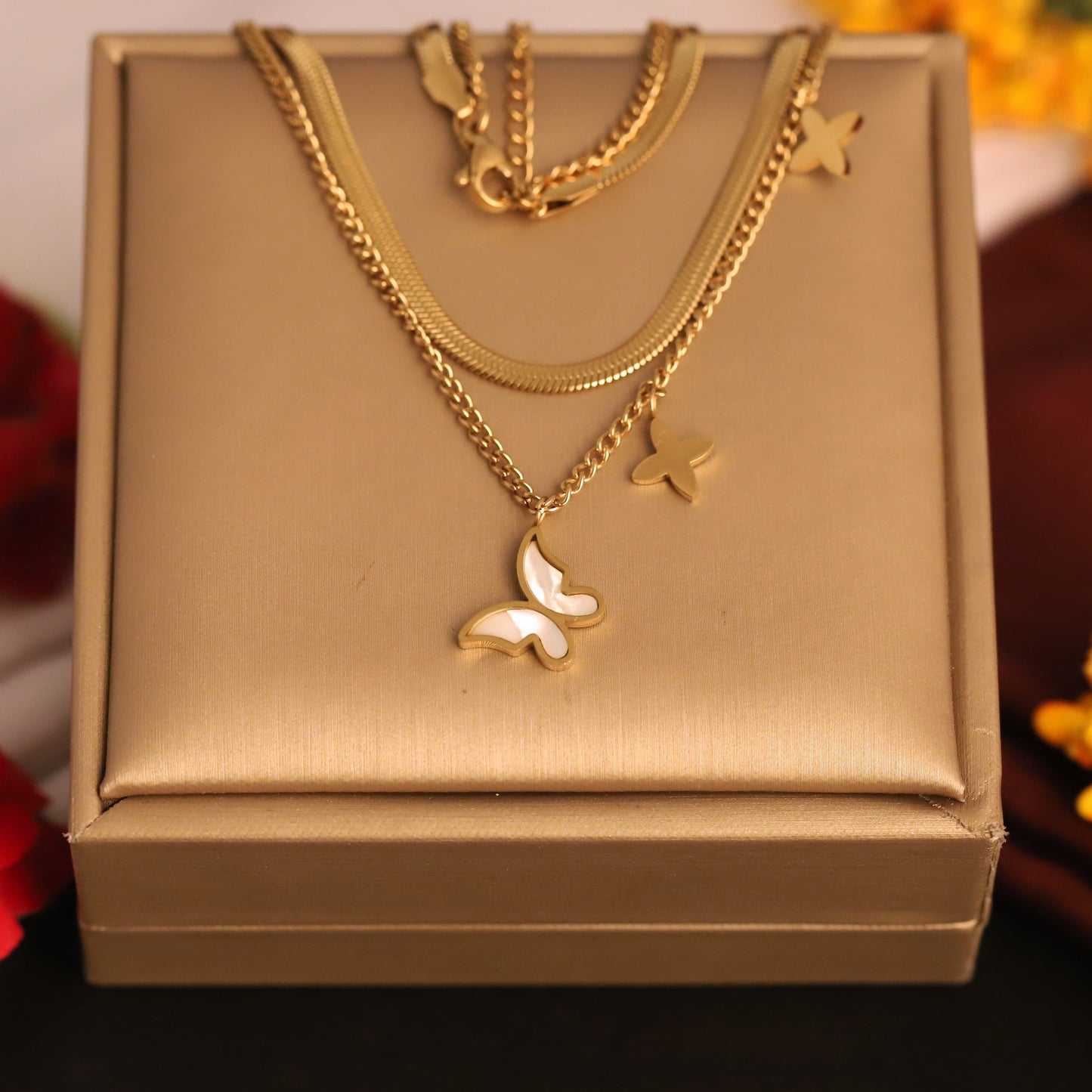 Golden Butterfly Layered Necklace