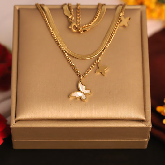 Golden Butterfly Layered Necklace